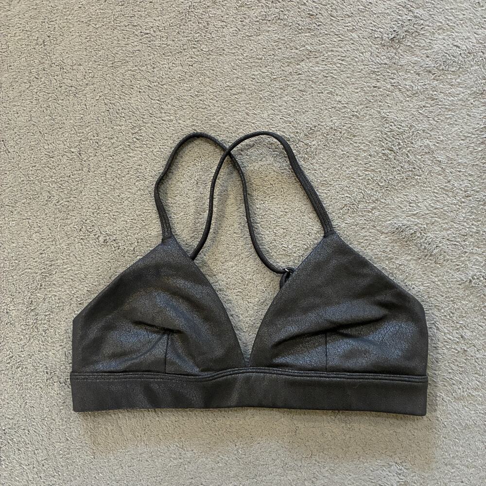 Alo Yoga Black Faux Leather Airbrush Splendor Criss Cross Bra Women's Size XS